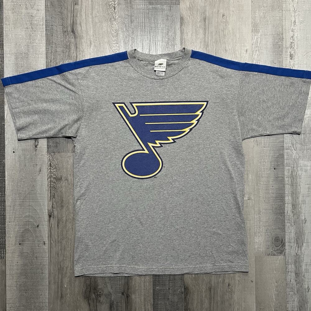 VTG St Louis Blues NHL Hockey T Shirt Grey Athletic Mesh 90s Y2K Size XL